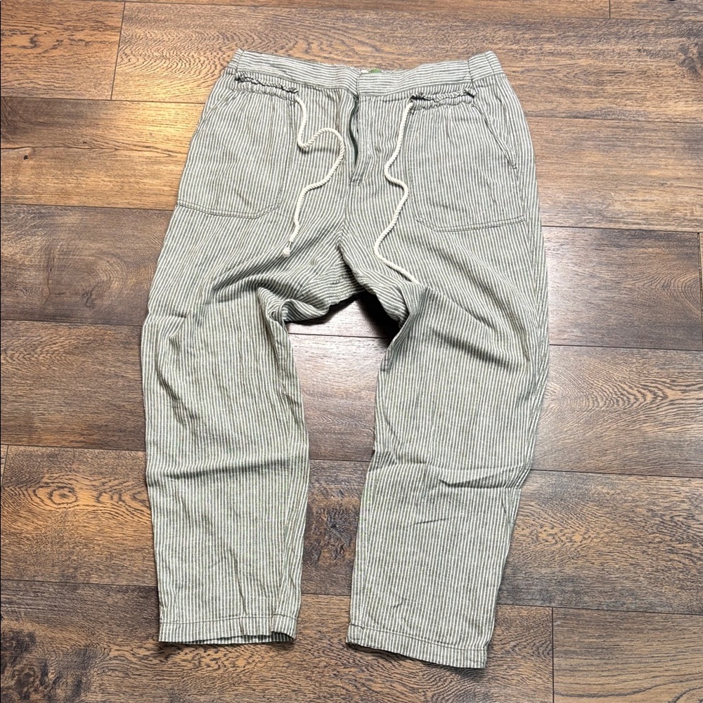 Anthropologie green and White Striped linen Joggers